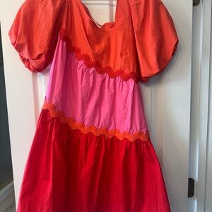 Colorful Puff Sleeve Dress